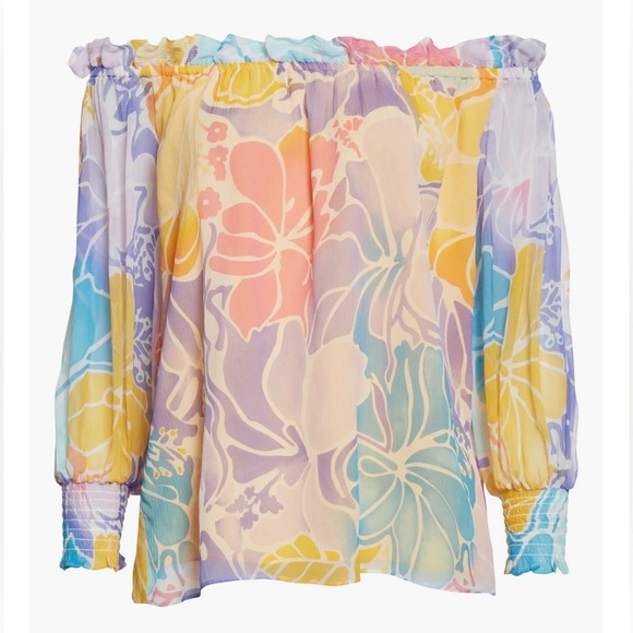 Ramy Brook Addison Floral Off the Shoulder 100% Silk Top Size Small NWT - Picture 14 of 16